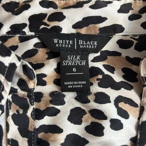 White House Black Market Black and Tan Leopard Silk Stretch Blouse